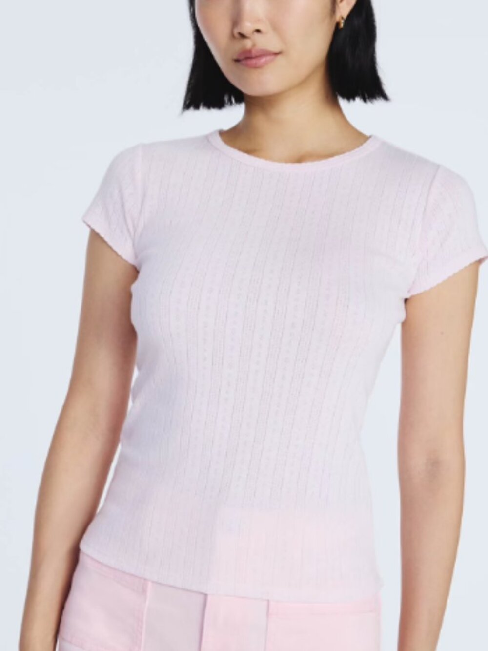 Free Assembly Pointelle Mini Tee with Short Sleeves, Size XS NWT